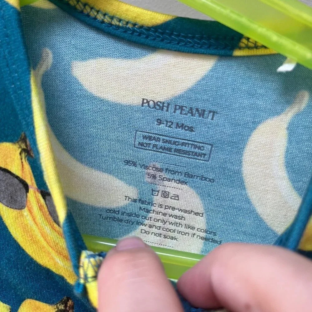 Posh Peanut Baby Pajamas 9-12M Banana Print Bamboo & Spandex Footed Zippered‎